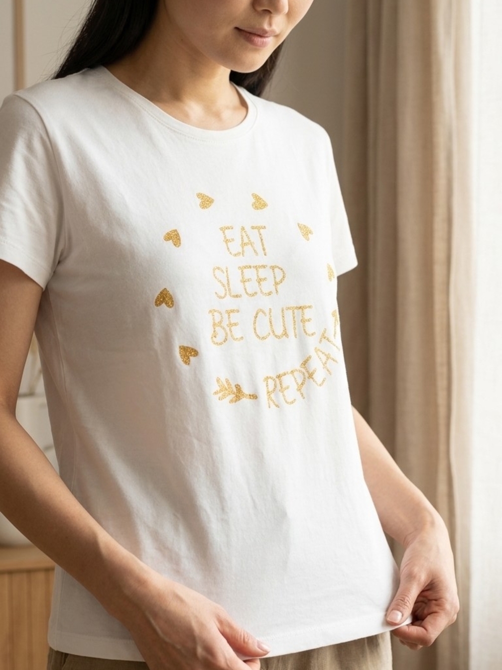 Women’s Cream Graphic Sleep Tee with Gold Print